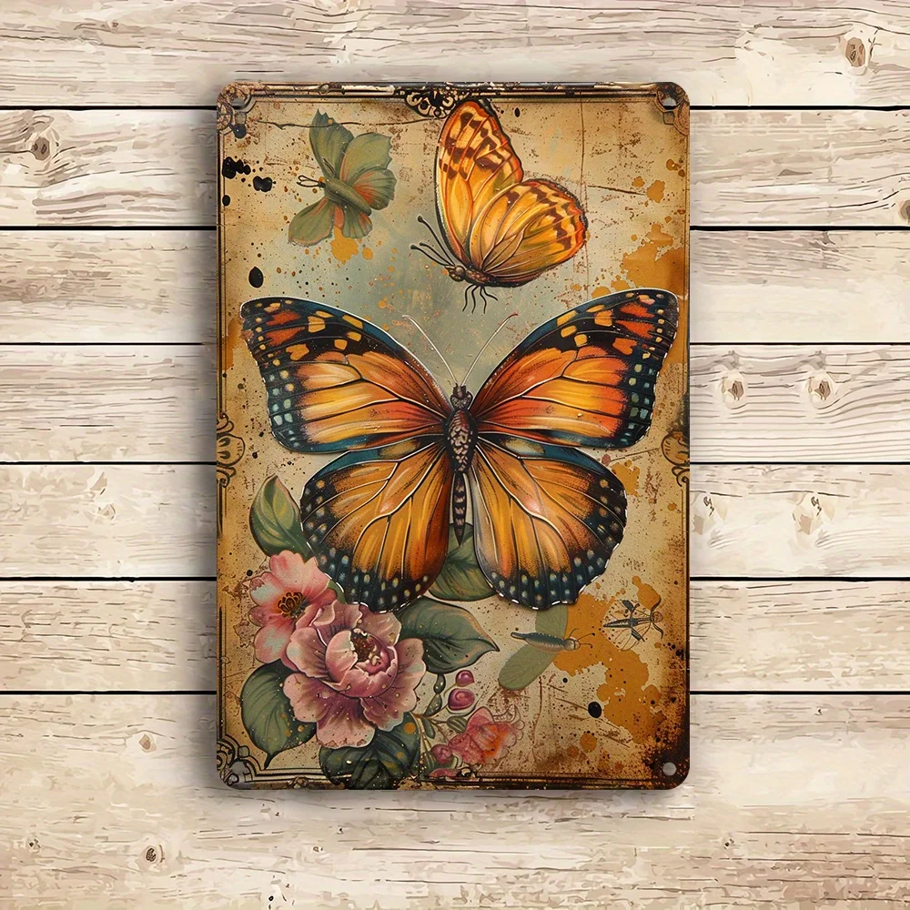 1PC Schmetterling und Blume Metall Eisen Plaque Langlebige Eisen Wand Kunst Wohnkultur Geeignet für Home Office Shop Hotel kaffee Shop Bar