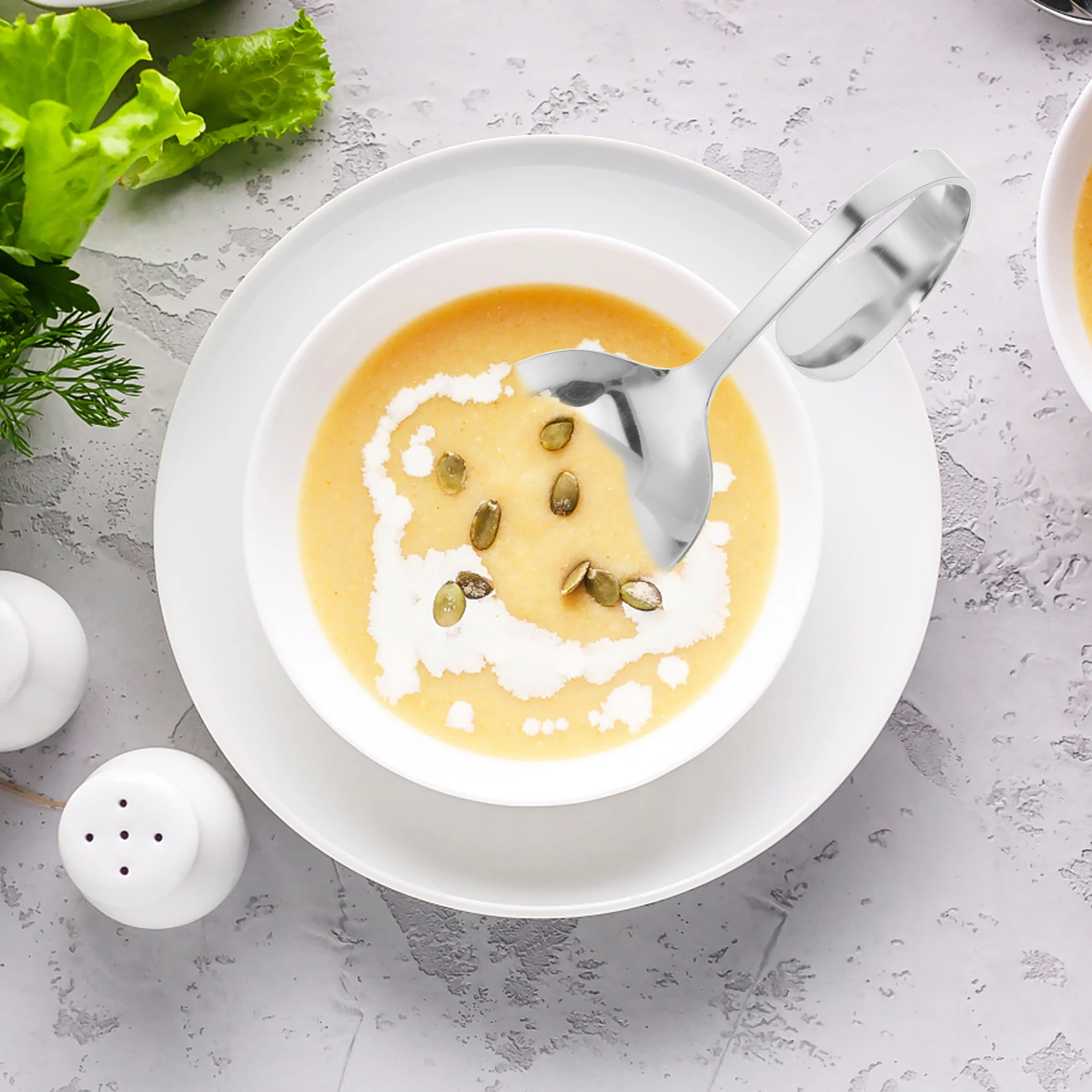 4 قطعة الفولاذ المقاوم للصدأ مقبض منحني ملاعق الغذاء الغربي سلطة المجارف إمدادات الحفلات الحلوى صلصة مغرفة أدوات المائدة المطبخ المنزل