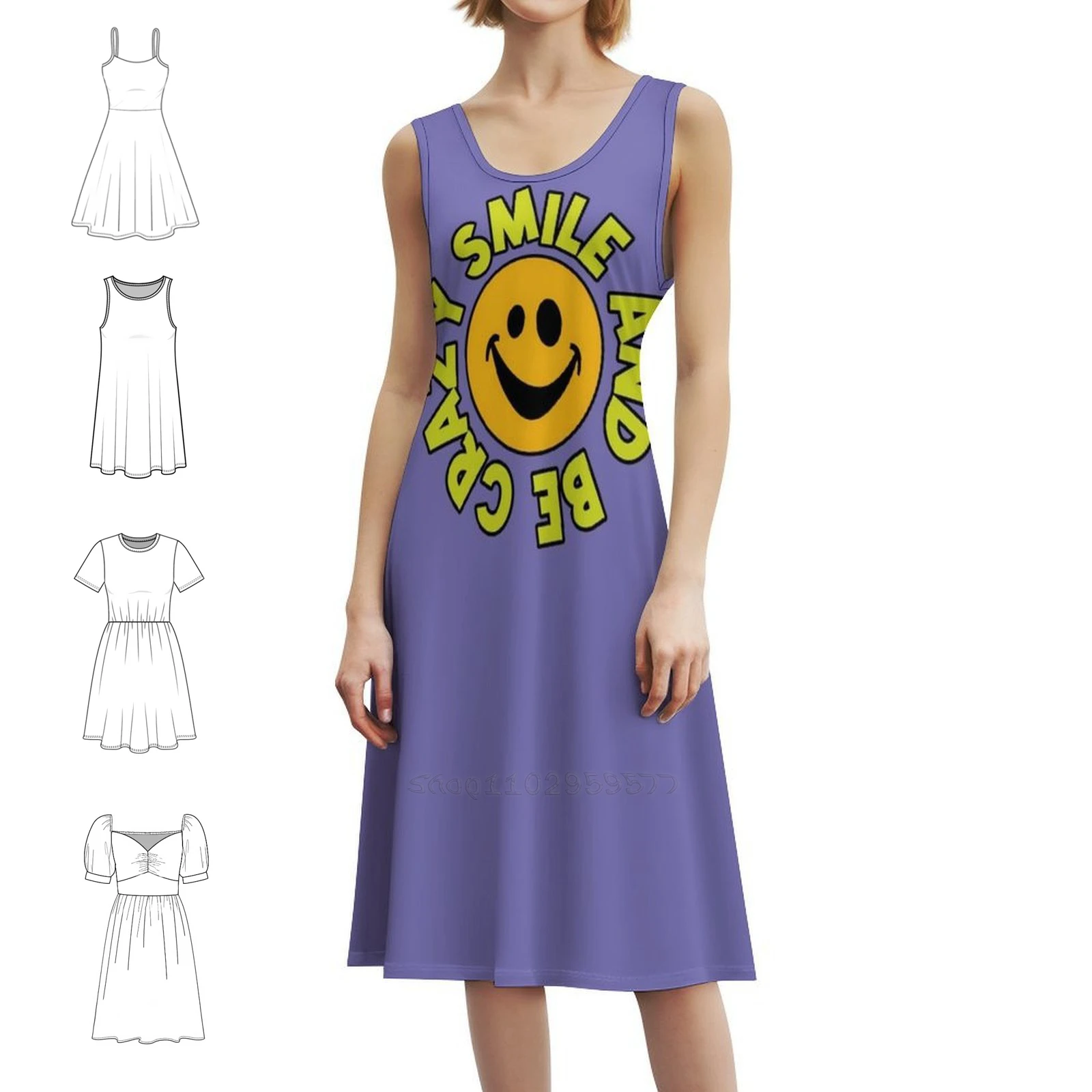 

Smile And Be Crazy-Fun Smile Quote-Красочный текст-Забавное богемное платье без рукавов с несколькими принтами, пляжное праздничное платье с улыбкой