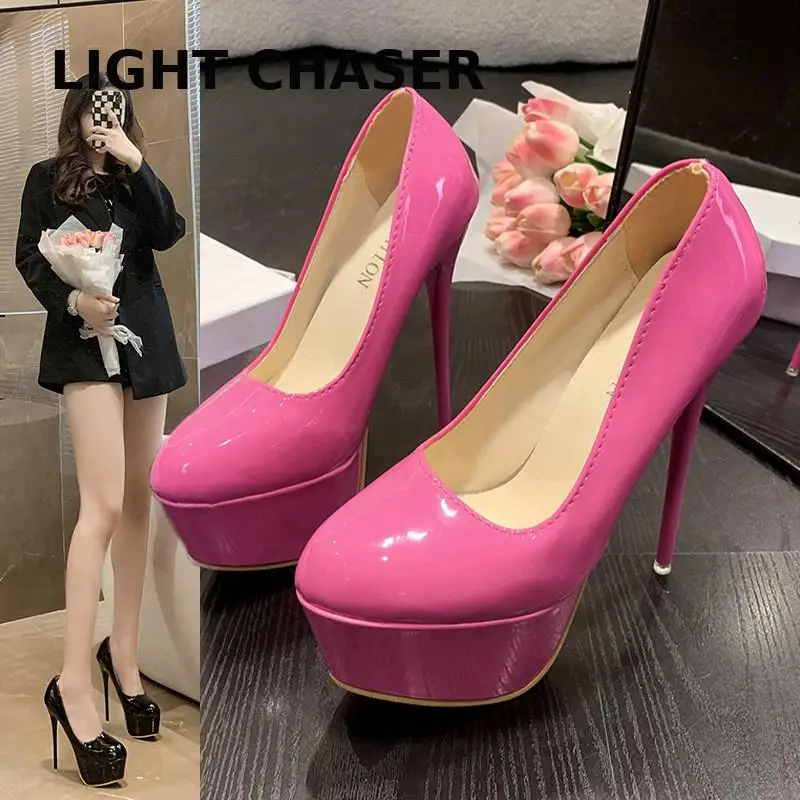 

Women's high -heeled Fashion fine heels ultra -high heels single shoes sexy Nightclub patent leather catwalk women's shoes 35-43