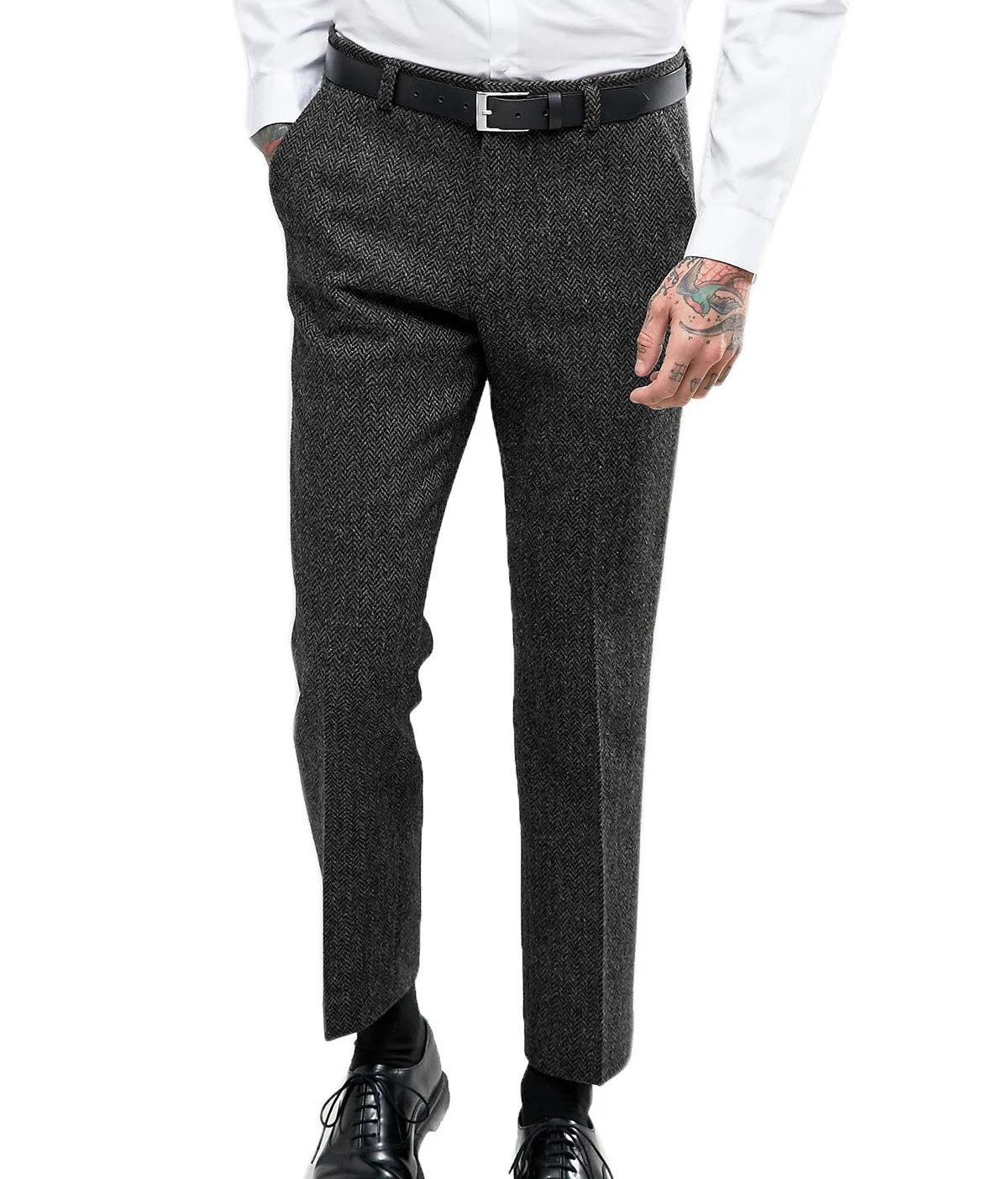 Mens Vintage Tweed Dress Pants Slacks Trousers Regular Fit Suit Pants for Men New 2024