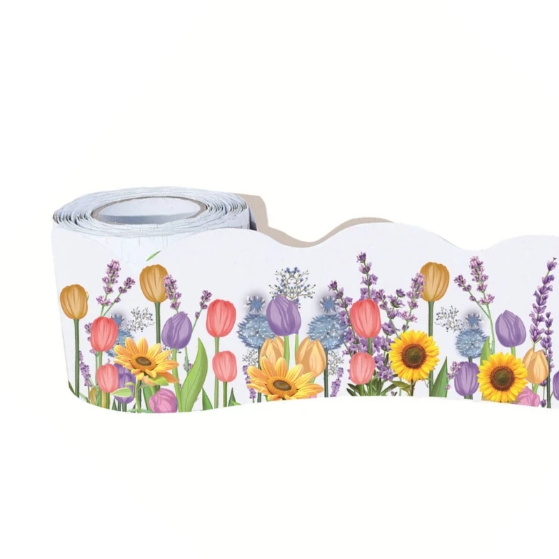 Bordure fleurs tulipes colorées, bordure tableau d'affichage fête pour salle classe, bordure en papier festonné