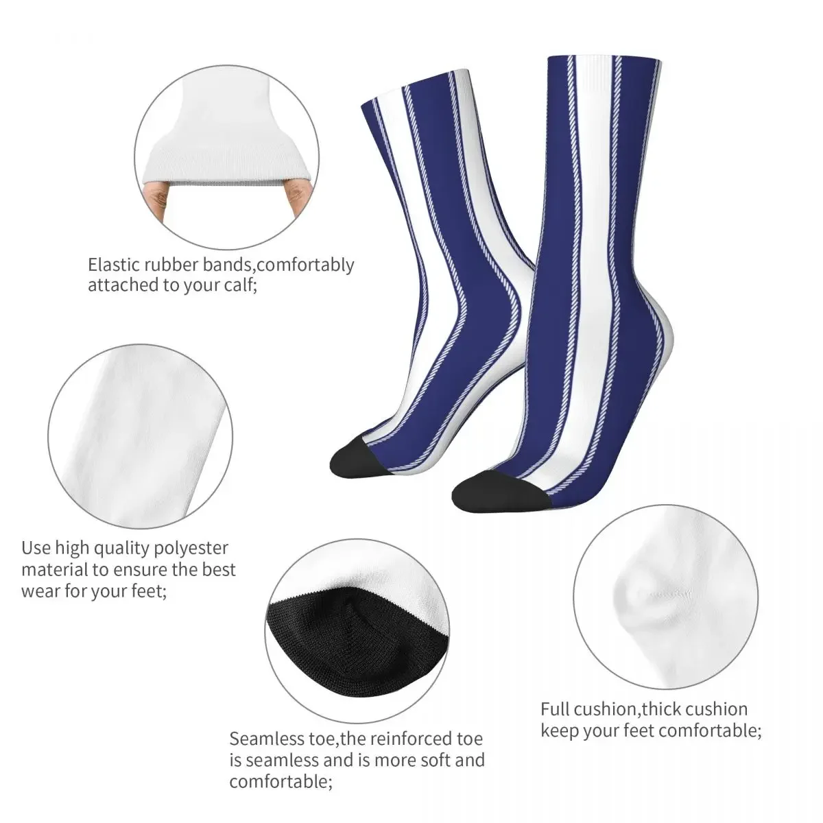 Navy Blue And White Striped Socks Men Women Fashion Socks Novelty Spring Summer Autumn Winter Middle Tube Socks Gift