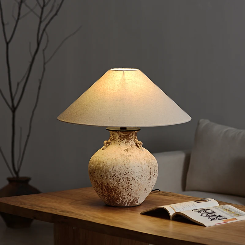 

Wabi-sabi wind table lamp designer Japanese-style Zen clay pot New Chinese style, hotel homestay living room bedroom bedside