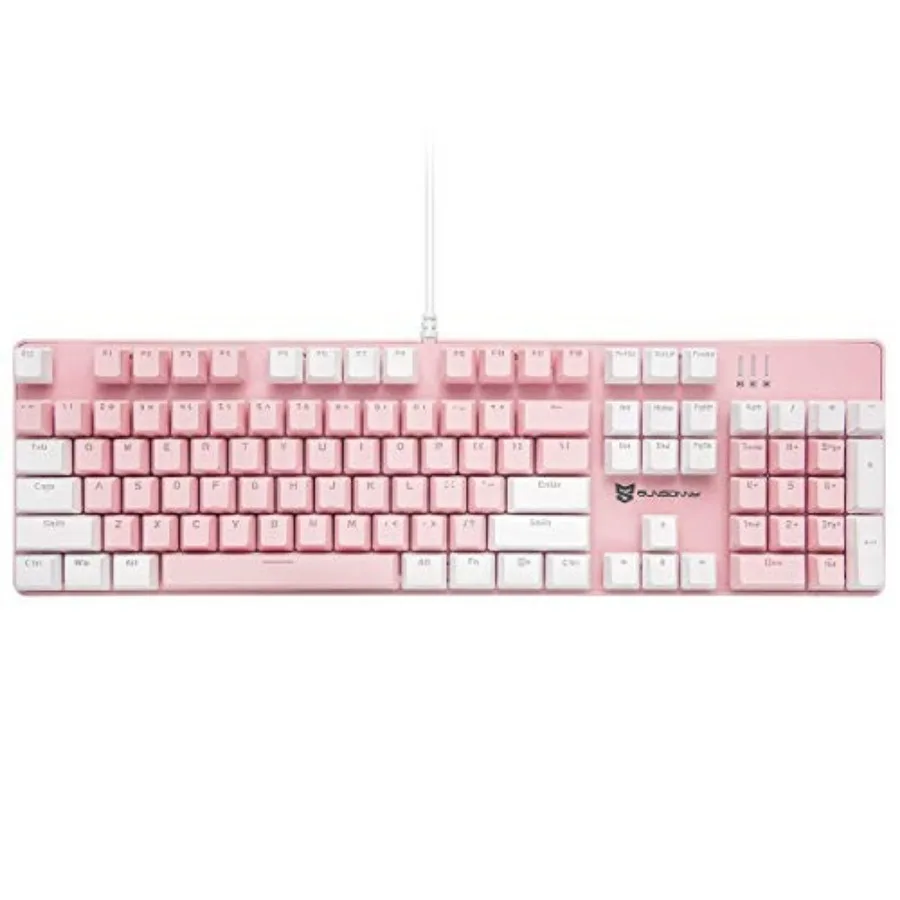 

104 Keys Full Size Mechanical Keyboard,Pink and White Color 104 Keys US Layout Led Backlit Hot Swappable Wired Mechanical Light