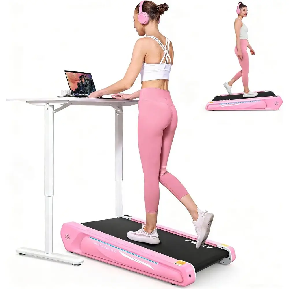 

Compact 2-in-1 Desk Treadmill with 5% Incline, 2.5 HP, 300 lbs Capacity, and Unique Lighting
