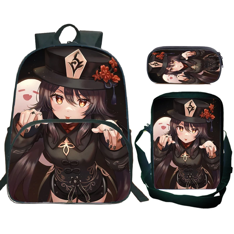 Hot Game Genshin Impact School Bags 3pcs Set Students Large Capacity Bookbag Boys Girl Anime Backpack Shoulder Bag Pencil Bag