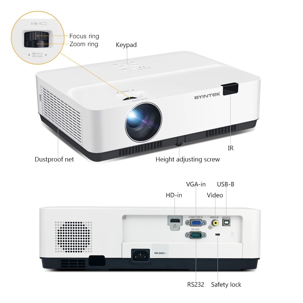 BYINTEK K400 1024*768(XGA) 3LCD Education Projector 5000 Lumens