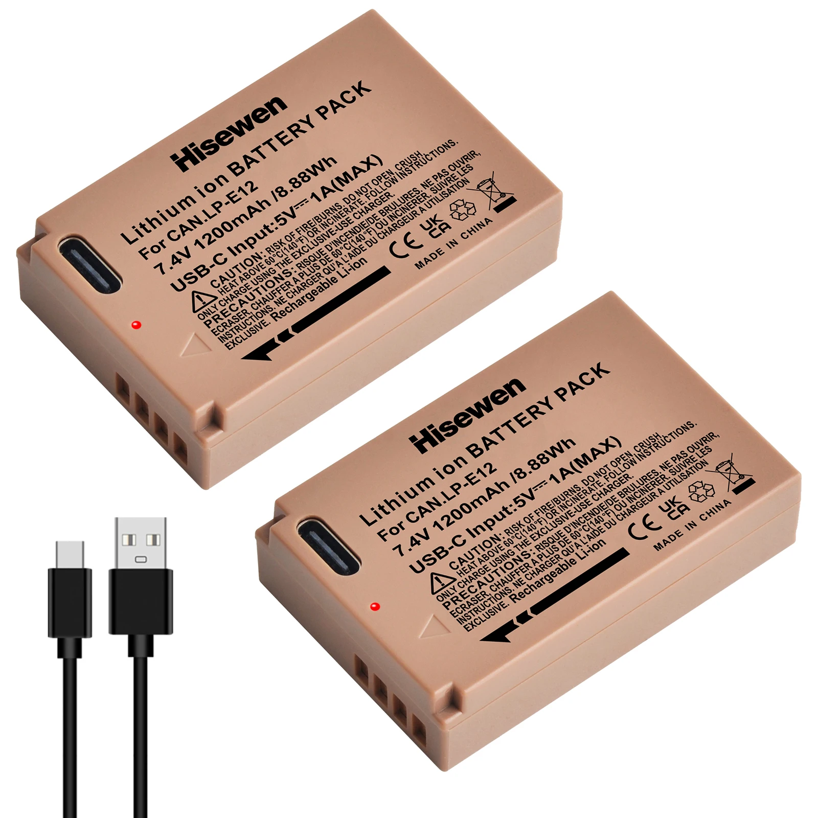 LP-E12 LPE12 LP E12 Battery with Type-C Input Port for Canon Rebel SL1 100D Kiss X7 EOS-M EOS M2 EOS M10 M50 M100 M200