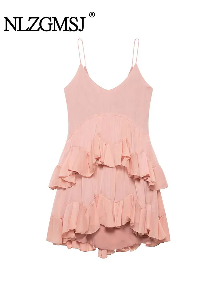 2025 ฤดูร้อนสบายๆหวานผู้หญิงชุด Cami แขนกุดมินิจีบชุดใหม่แฟชั่นวันหยุด