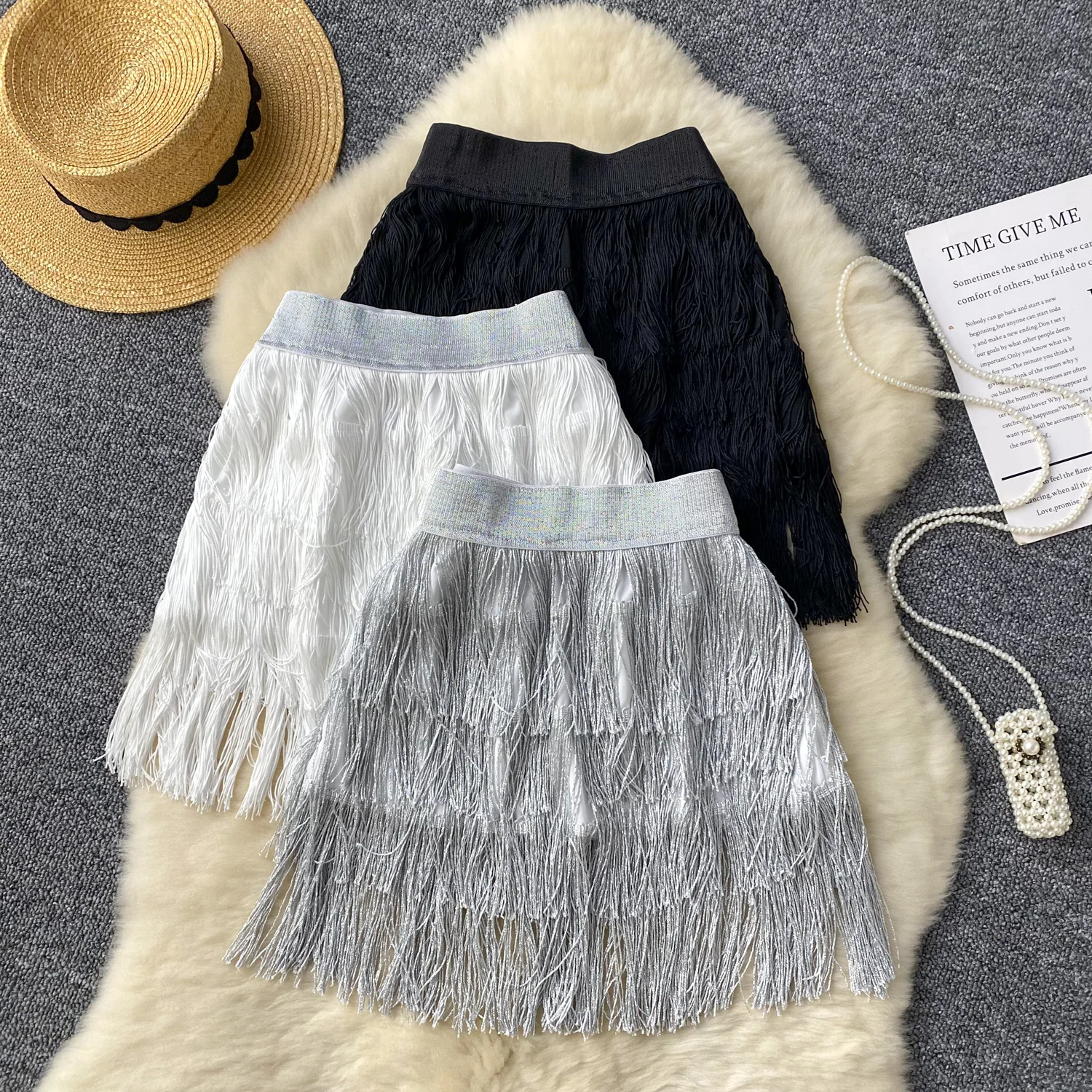 

Tassel Fringe Skirt For Women New High-end Dance Mini Skirt for summer high waisted slim irregular spicy girl short skirt