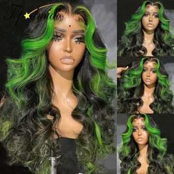 Topodmido Green Highlight Color 13x4 Peruvian Human Hair Wig with Baby Hair Glueless 13x6 Lace Front Wig 4x4 Lace Closure Wigs