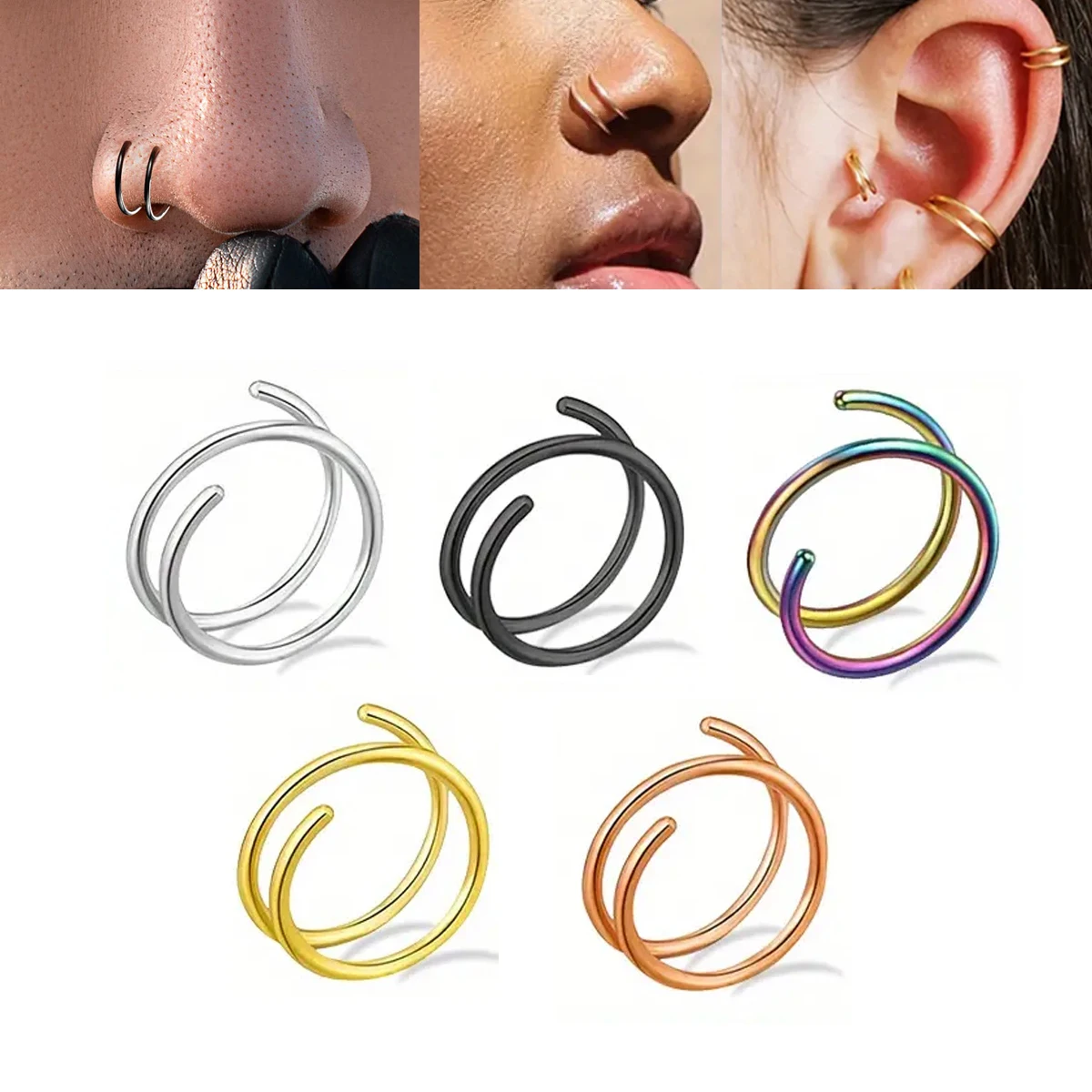 2 Stück Doppel-Nasenring Twist Lippen-Knorpel-Rook-Tragus-Conch-Helix-Daith-Ohrpiercing Ohrläppchen-Ohrring für Frauen und Männer