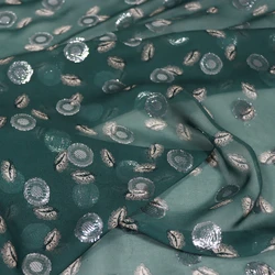 Environmental Charming Dark Greem Hot Sale Silk Metallic Fabric Lurex Silver Dots Leaves for Men Women Shirt Trousers Scarves