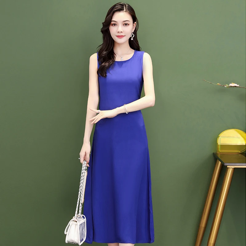 8 Colors Sleeveless Vintage Summer Dress Women Casual Solid Color Women Dress O-Neck Elegant Sundress Women Black Long Dress