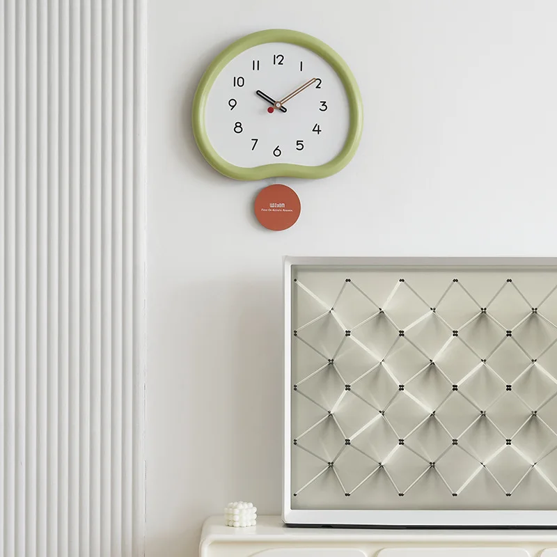 Swinging No-Drill Wall Clock Peach Design Modern Minimalist Living Room Decor Silent Movement Easy Installation Home Office Gift