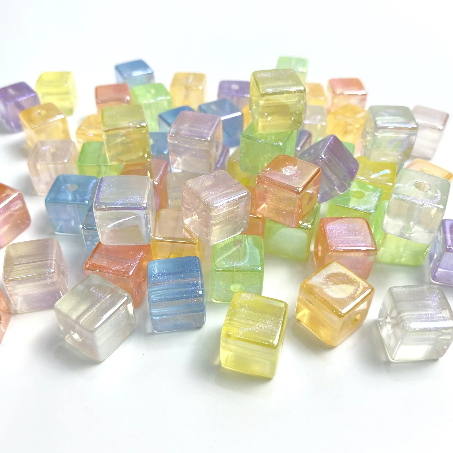 14mm Sunshine Colorful Electroplated UV Scallion Pink Mermaid Square Bead DIY Mobile Phone Chain Bead Material Accessories