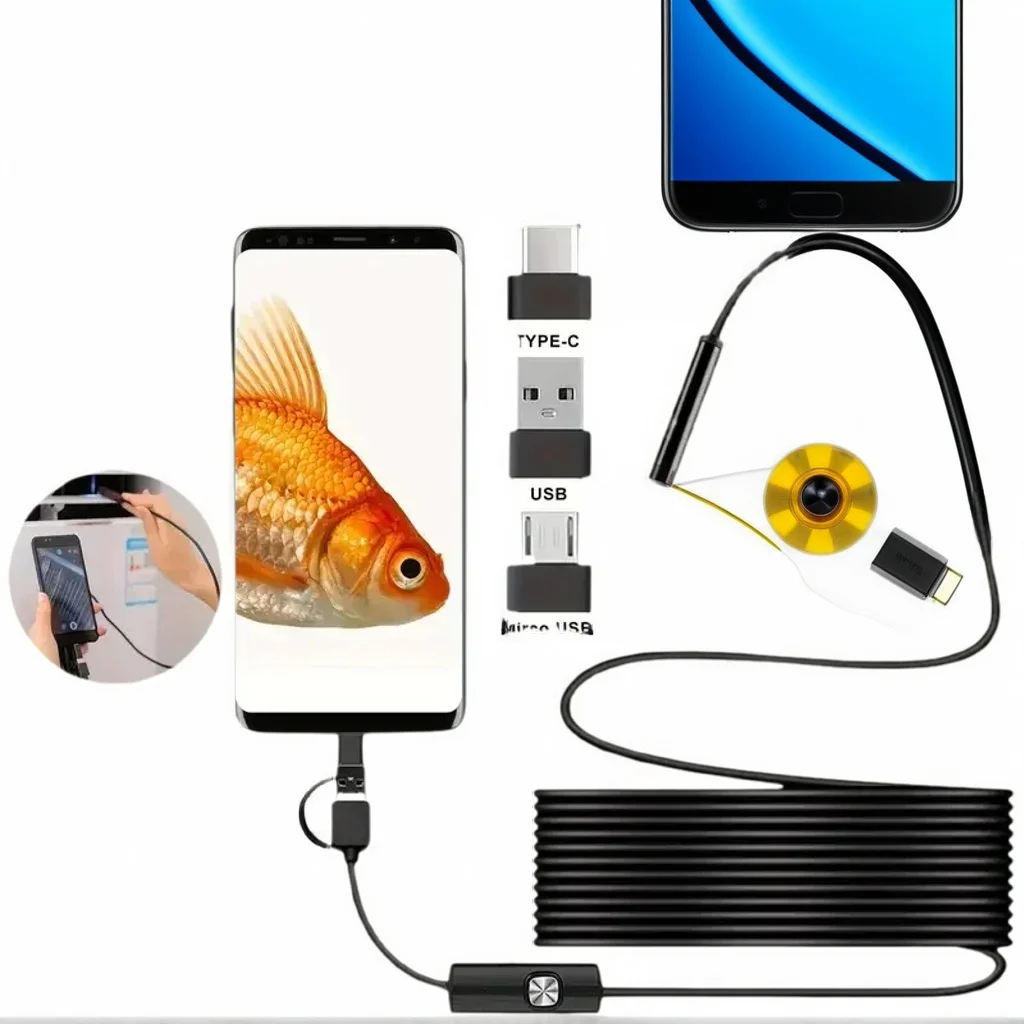 Mini caméra endoscopique 3 en 1 - Caméra serpent USB Android OTG Type C pour voiture et PC
