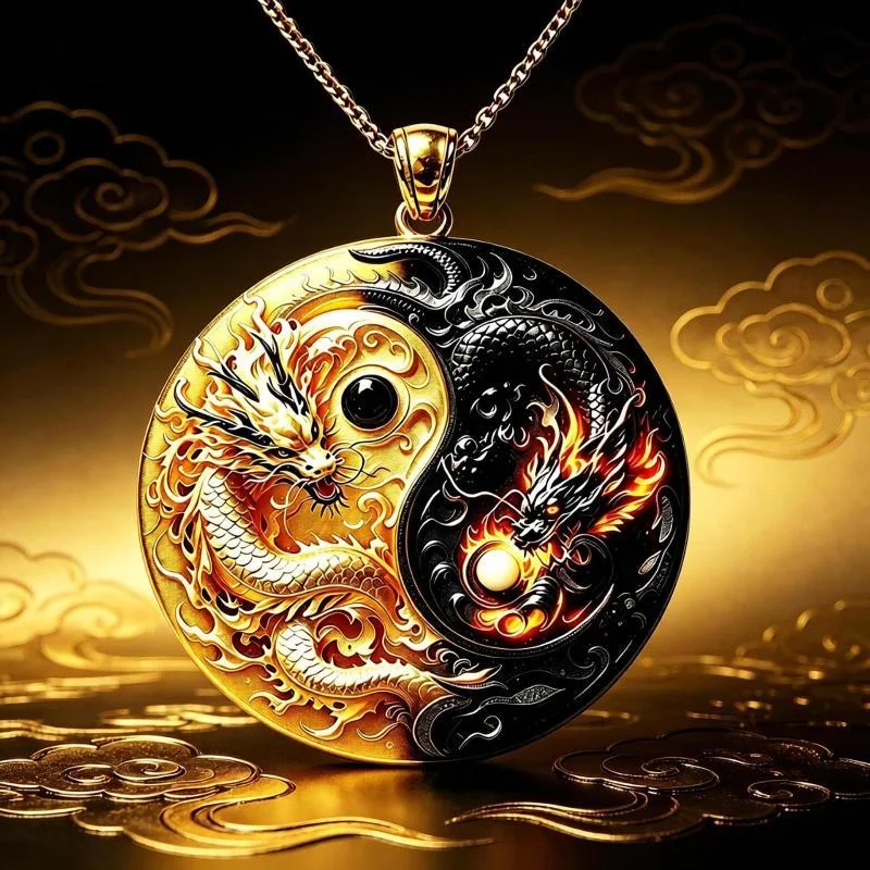 Hot Yin Yang Twin Dragons Necklace Enamel Animal Pendant Aesthetic Mythical Choker Jewelry Gift For Women Girls Accessories