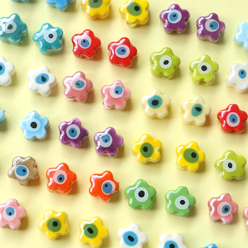 1pcs Colorful Hand-painted Flower Beads Ceramic Beads Cute Material Diy Handmade Jewelry Earrings Necklace Bracelet Accessories