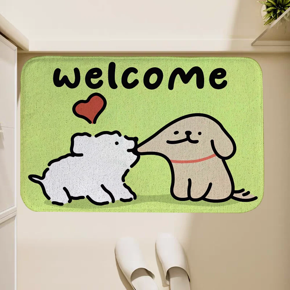 Kawaii Dog Welcome Carpet Entrance of House Foot Mat Bathroom Rug Rugs Floor Mats Balcony Kitchen Accessories Doormat Door Bath