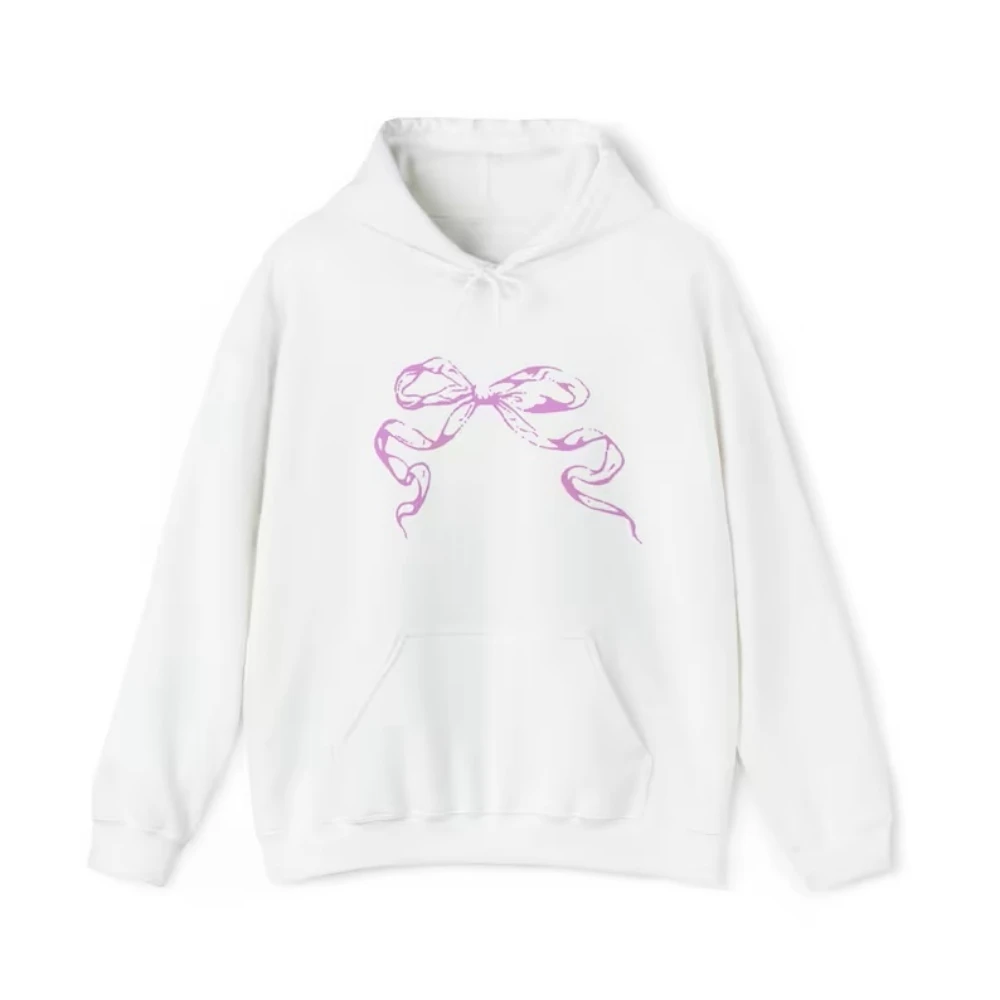 Aesthetic Ribbon Hoodie for Women Pink Kawaii Cute Y2k Coquette Bow Knot Sweater Unisex Trendy Hooded Sweatshirt Winter Clothes