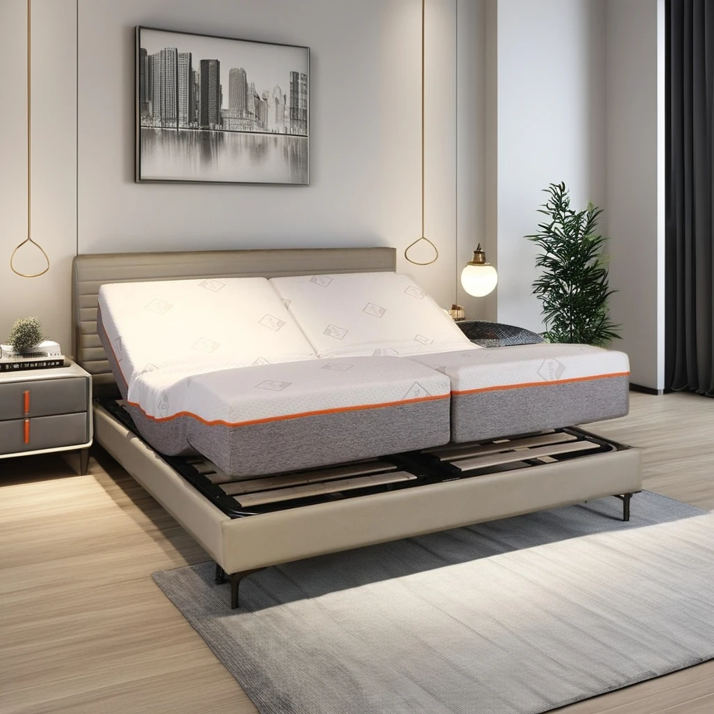 

Villa Bedroom Set Adjustable Smart Bed with Mattress Metal Frame Foldable Design Simple Style