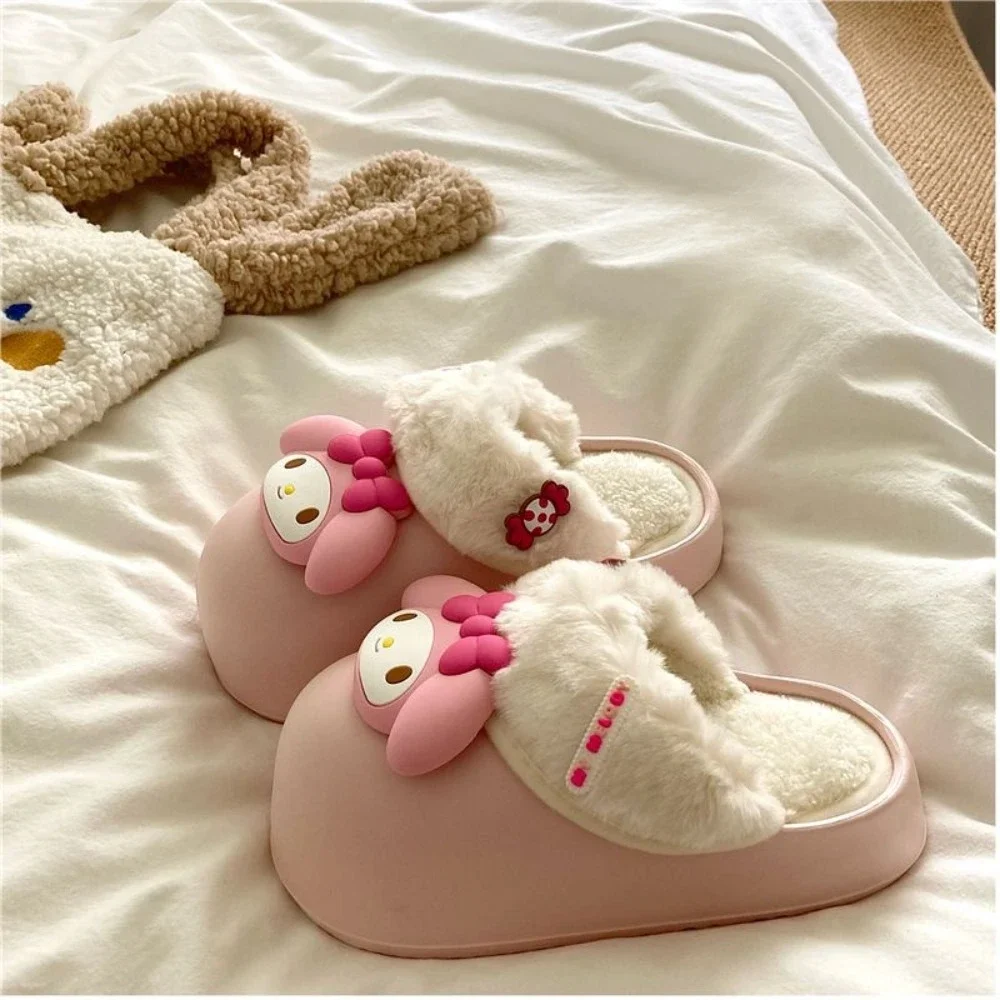 Anime Kawaii Cute Kuromi Melody Cartoon Waterproof Height Increasing Shoes Warm Schoolgirl At Home Cotton Sandals Slipper