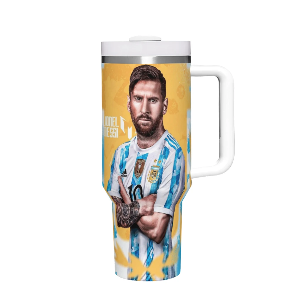 Argentina Messi 40oz Stainless Steel Insulated Thermal Coffee Car Cup Cold Hot Mugs Vacuum Flask With Handle Straw