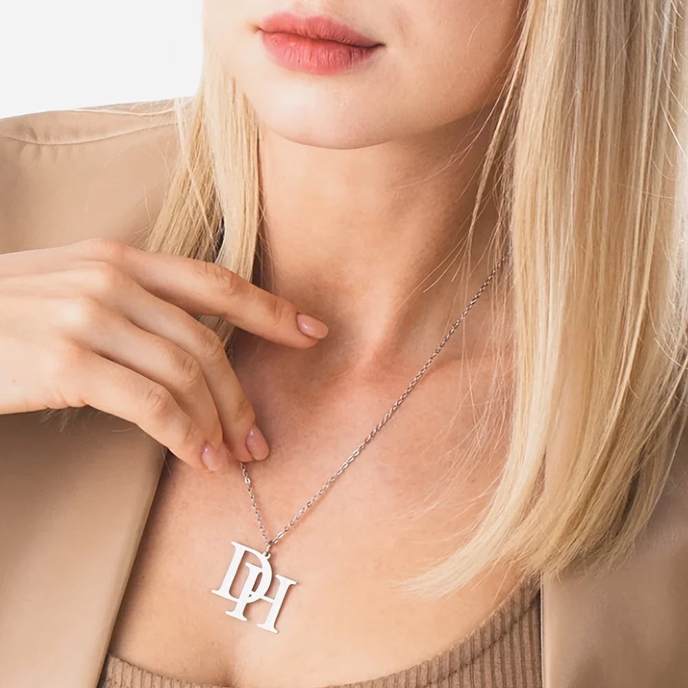 Customize Capital Letter Name Necklace For Women Men Personalized Two Letters Necklace Stainless Steel Pendants Jewelry