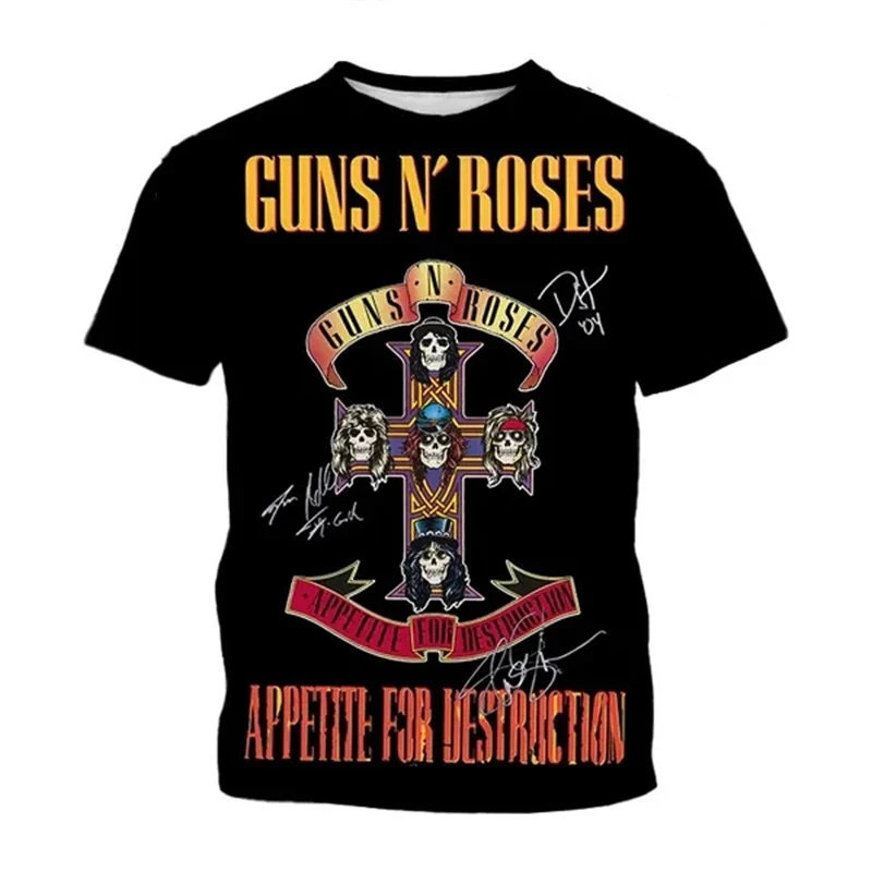 New Guns N Roses T-Shirts Rock Band Skull 3D Print Men Women T Shirt Short Sleeve Oversized Harajuku Y2k Tops Tees Kids Clothing