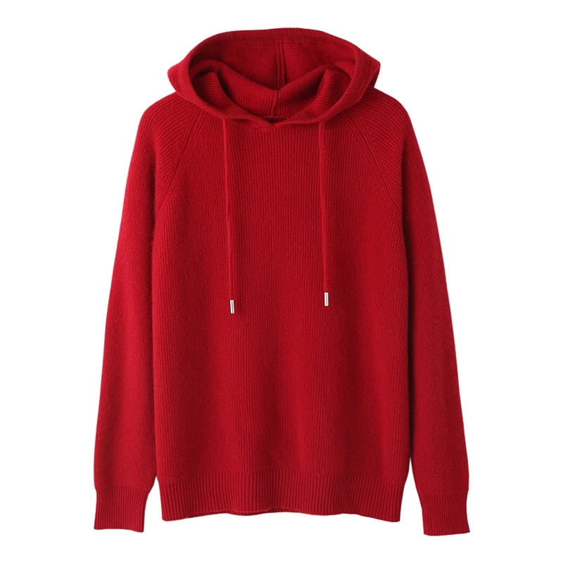 

Классический осенне-зимний женский свитер с капюшоном, элегантный трикотаж из мериносовой шерсти, однотонный пуловер, женская одежда с длинными рукавами, верхняя одежда