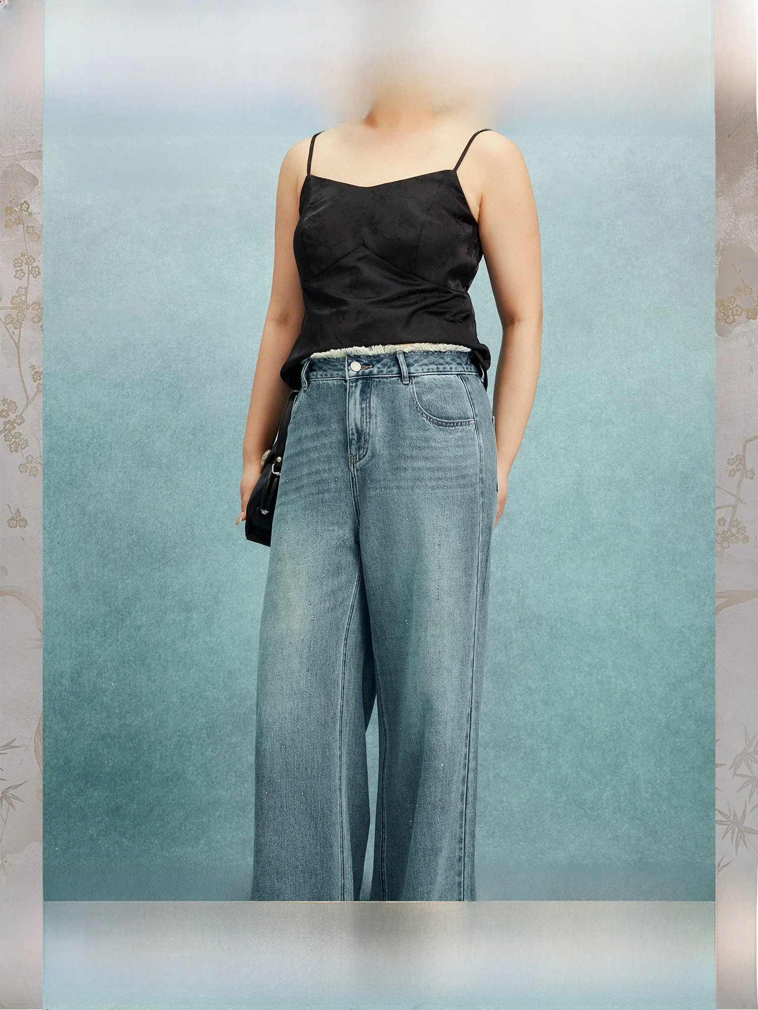 

Джинсы Plusmall Starry Denim женские больших размеров, прямые, с алмазной отделкой, выбеленные, весенняя новинка, повседневный стиль, модные