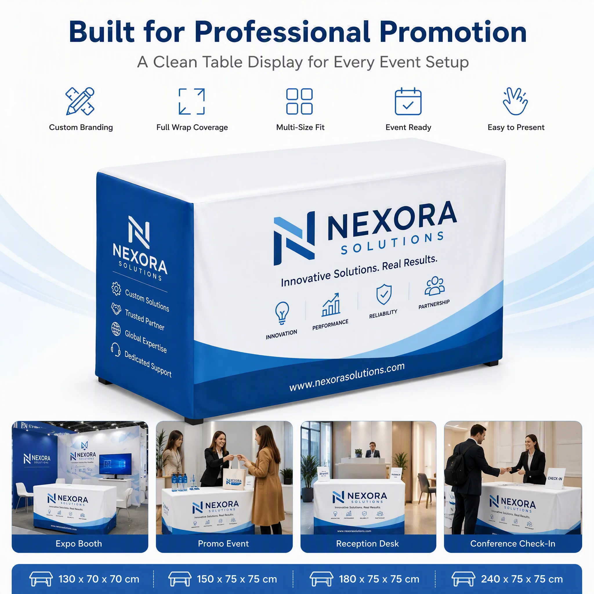 Custom Trade Show Table Cover Personalized Logo Printed Tablecloth for Exhibition Booth Business Event Display Decoration