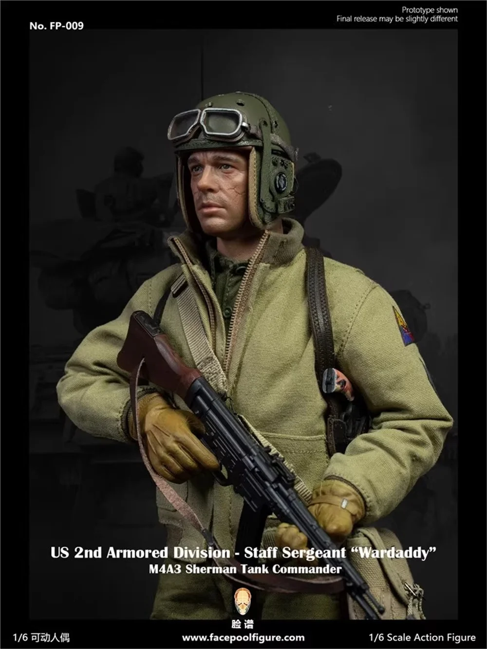 1/6 Facepoolfigur FP009 FP009A US. WWII Commander Tank Brad Pitt Komplettset bewegliche Actionfigur 12" Geschenk für Fans sammeln