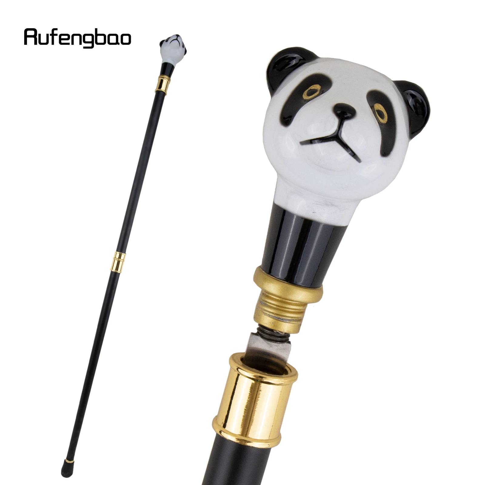 Bengala de panda preto e branco com placa escondida, autodefesa, moda, bastão, cosplay, bastão de crosier, 93cm