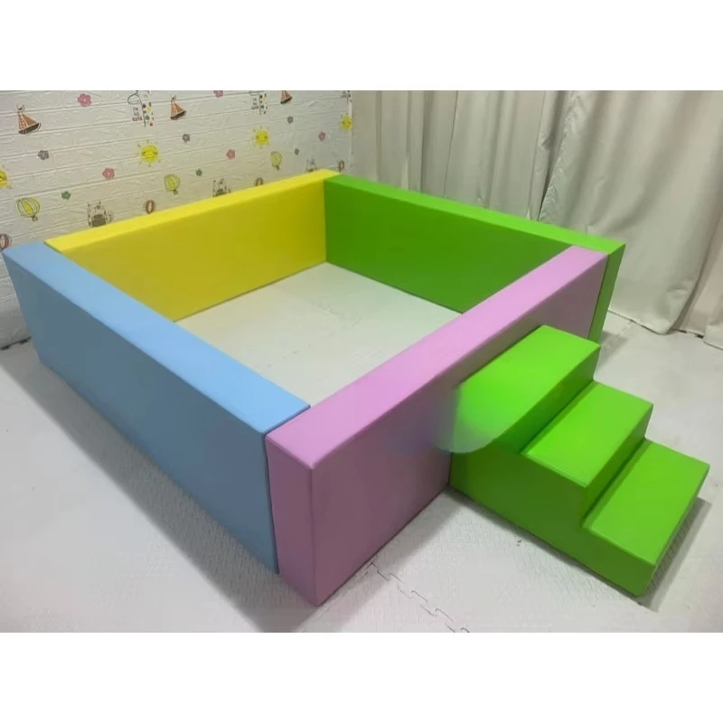 Wholesale indoor square soft play foam ball pit pool with steps toy amusement park soft playground ocean white pit pool