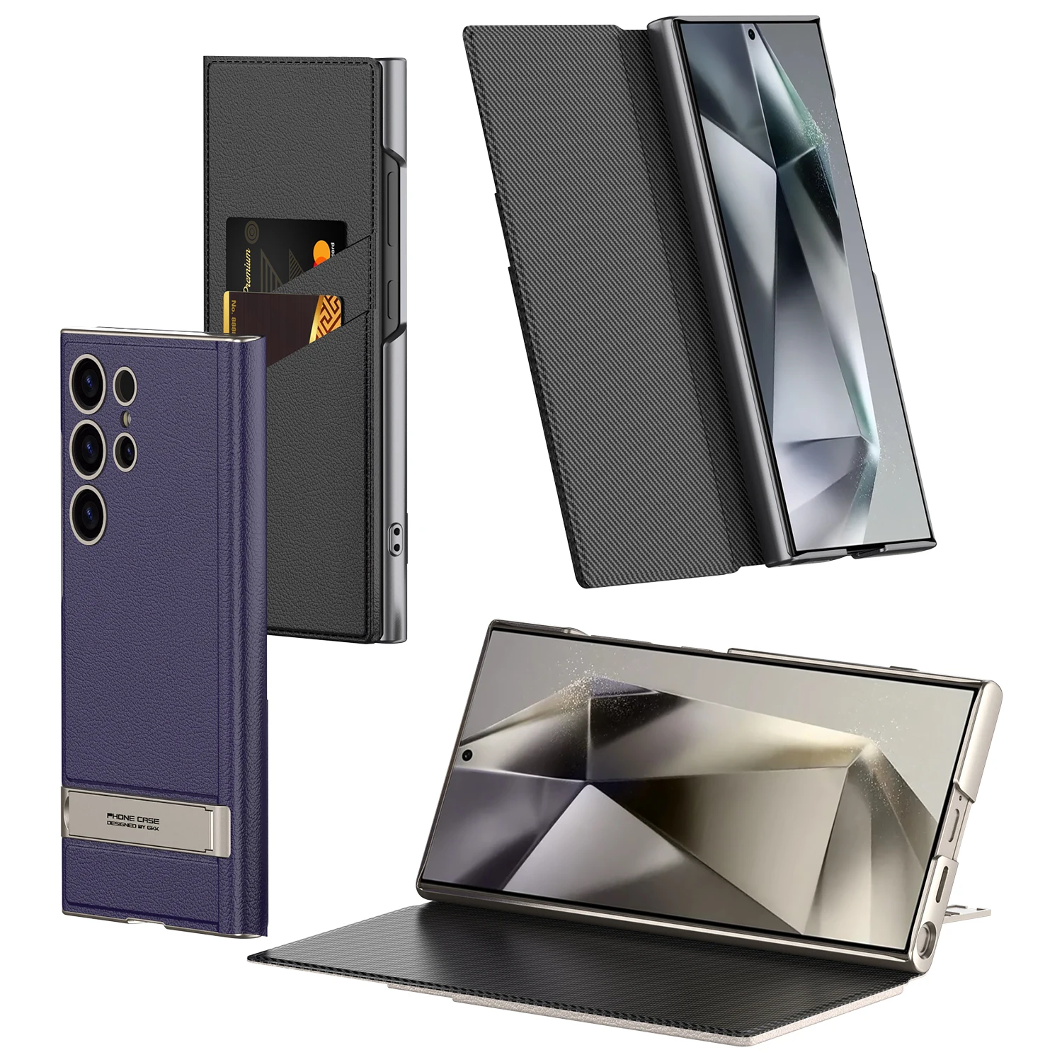 Luxury Leather Stand Phone Case For Samsung Galaxy S24 Ultra Flip Cover Leather Case Folding  Holder Phone Drop Protective Cover