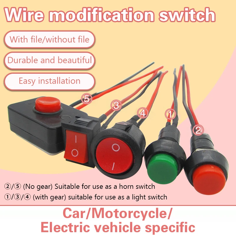 Zmodyfikowany przycisk przełącznika Mini przełącznik Elektryczne światła okablowania samochodu Modyfikacja klaksonu Mały przełącznik motocykla