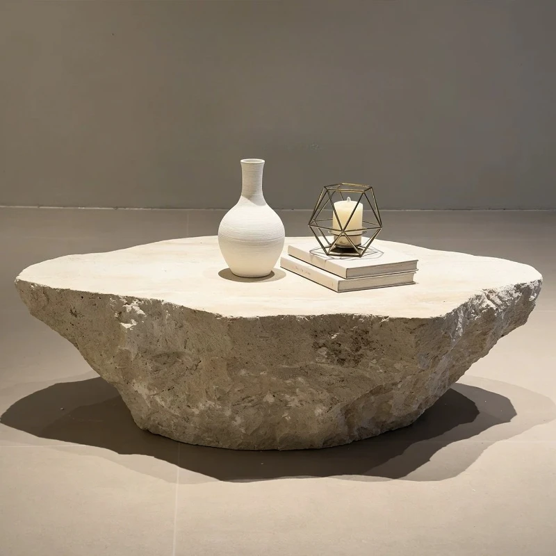 Contemporary Irregular Travertine Coffee Table Raw Natural Stone Center Table for Wabi-Sabi Home Aesthetics Designer Furniture