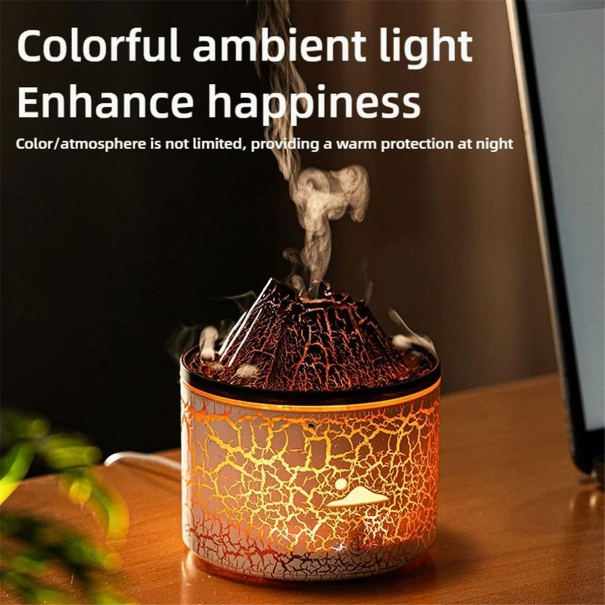 موزع روائح الزيوت العطرية سعة 180 مل، مرطب بركان مع رائحة اللهب، رذاذ قنديل البحر، 7 ألوان LED، إيقاف تلقائي للمكتب المنزلي، أ