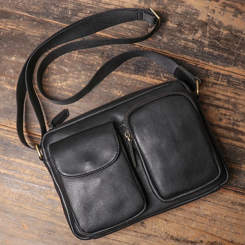 Męska torba na ramię z prawdziwej skóry Casual Fashion Crossbody Bag Luxury Natural Cowhide Daily Messenger Bag Black Trend Satchels