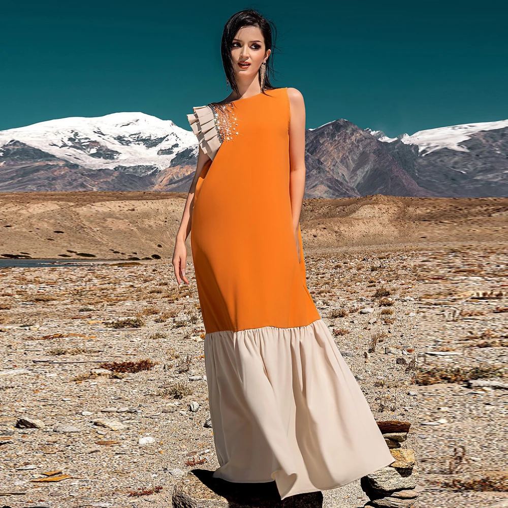 

Fashion Women Long Dress Diamonds Dubai Abaya Turkey Kaftan Summer Caftan Marocain Femme Robe Islam Clothing Vestidos Party Gown