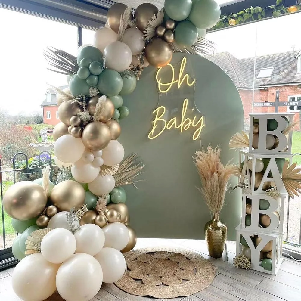 

120Pcs Green Balloon Garland Arch Kit Sand White Chrome Gold Balloons for Baby Shower Birthday Wedding Decorations