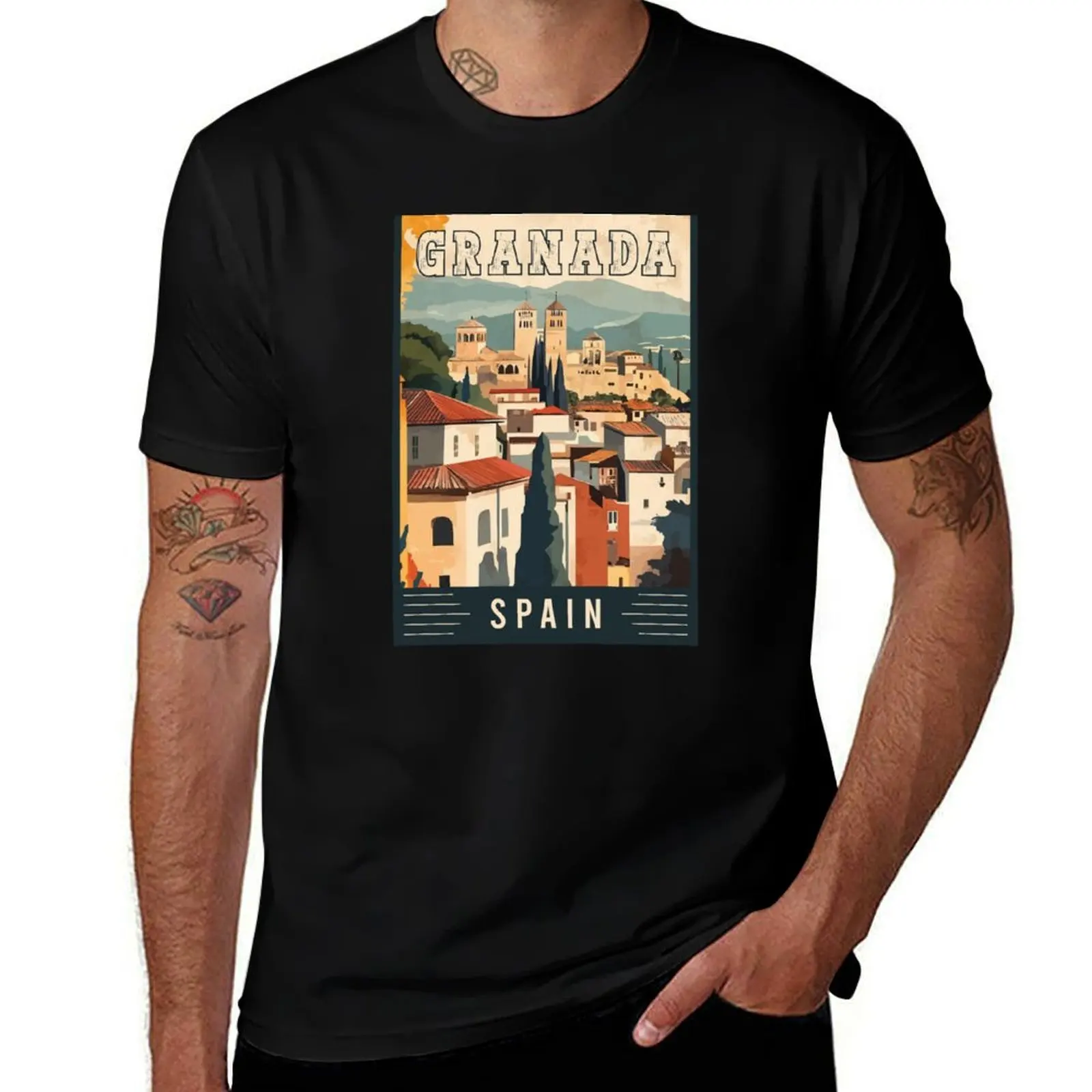 Experience Granada in Spain Beauty of Alhambra and Andalusia - Travel Art T-Shirt Stretch Fabric Comfort T-Shirt