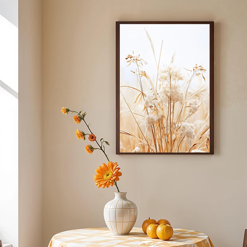 Beige Reeds Grass Flower Plant Sea Beach Wall Art Canvas Poster Prints Nordic Art Painting Wall Pictures Living Room Decor