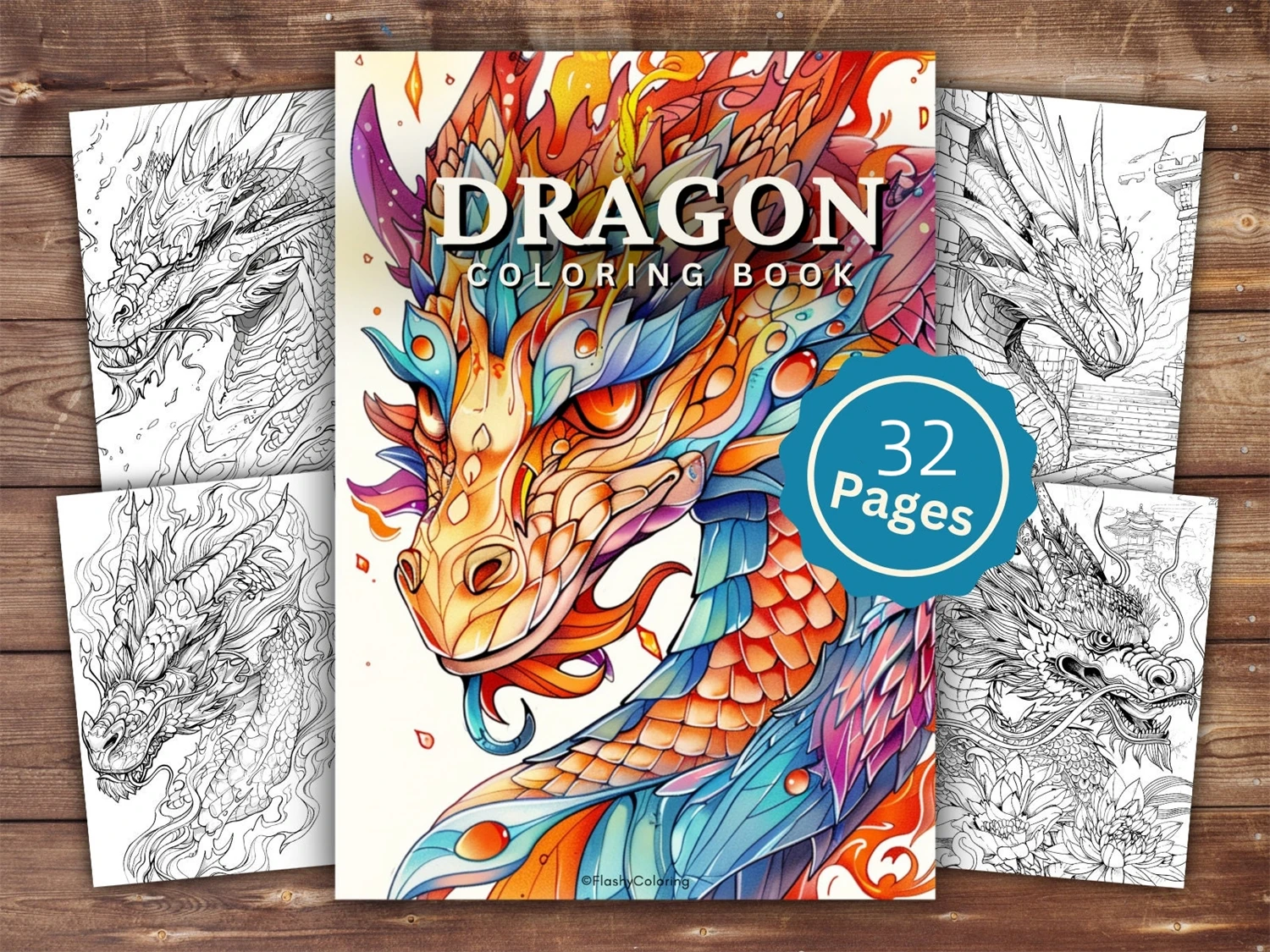 Livro para colorir de fantasia de dragão gigante, tamanho A4 grande, 32 páginas, páginas sem rasgos, alívio do estresse para adultos, livro para colorir educacional e iluminação infantil, presente divertido para ativid