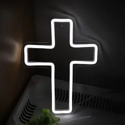 1pc White Jesus Cross LED Neon Sign For Church Shop Party Decoration 7.64''*10.24''