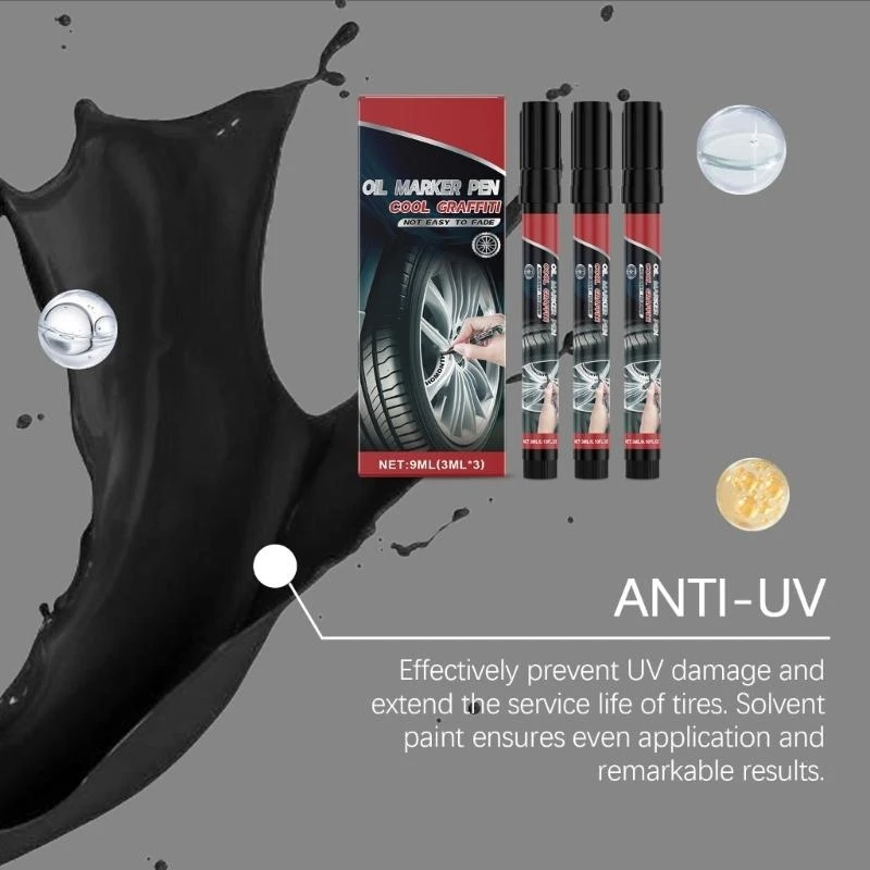 قلم إصلاح خدوش السيارة مقاوم للماء، قلم علامة طلاء زيتي لإطارات العجلات، قلم لمس مزيل طلاء الطلاء