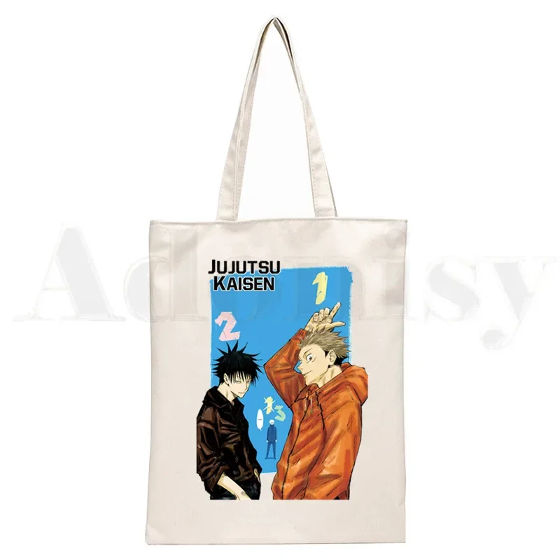 Japanese Anime Jujutsu Kaisen Yuji Itadori Handbags Cloth Canvas Tote Bag Shopping Women Reusable Shoulder Shopper Bags Bolsas